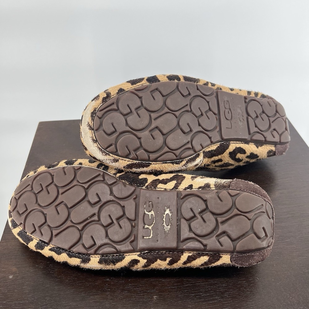 UGG Ansley Exotic Leopard Print Calf Hair Moccasin Slippers Size 7 Cheetah Wool - Picture 8 of 11